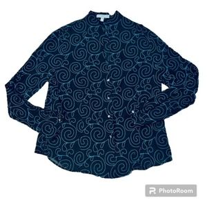 Fitted Brand Black Womens Shirt Blue Embroidery Size 16/XL 100% Cotton